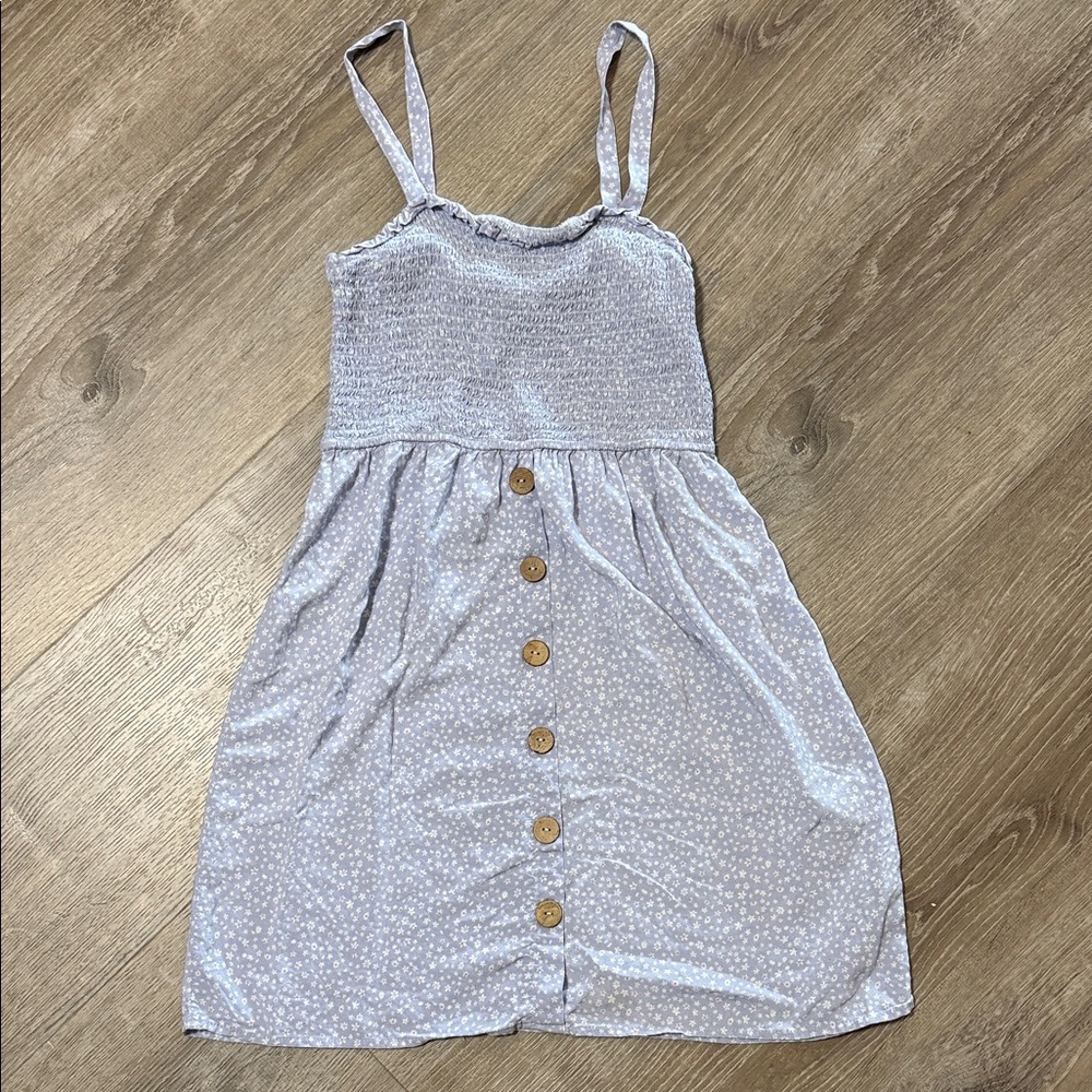 Pink Rose Light Blue Floral Button Dress
